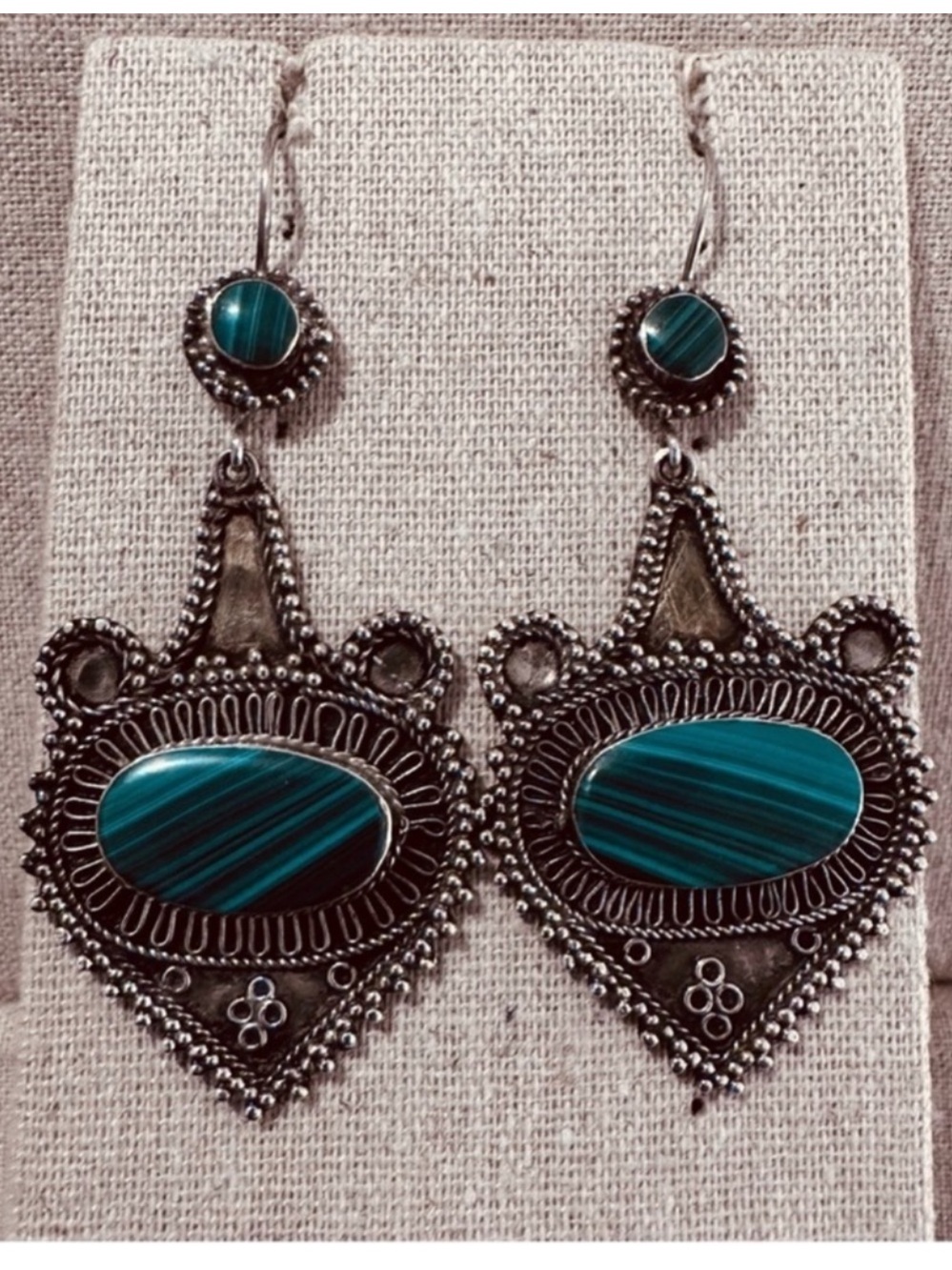 Vintage | Earrings | Vintage Afghan Silver Malachite Stone Earrings